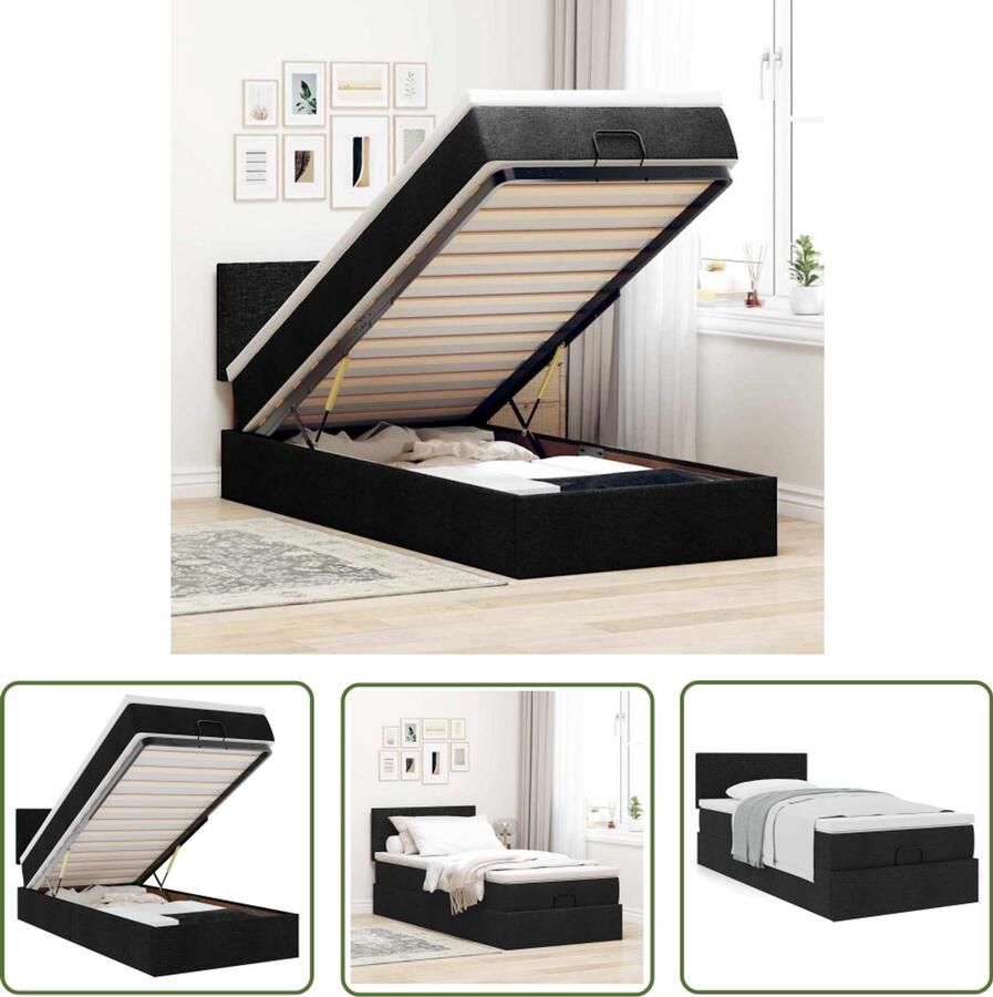 VidaXL Boxspringbed Ottoman Bed Ottoman bed met matras 90x190cm stof zwart Tweepersoonsbed Stapelbaar Bed Opslagbed