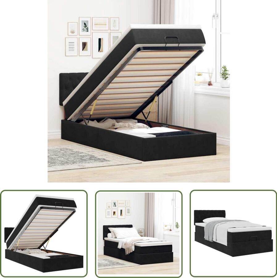 VidaXL Boxspringbed Ottoman Bed Ottoman bed met matras 90x200cm fluweel zwart Tweepersoonsbed Kingsize Bed Slaapcomfort