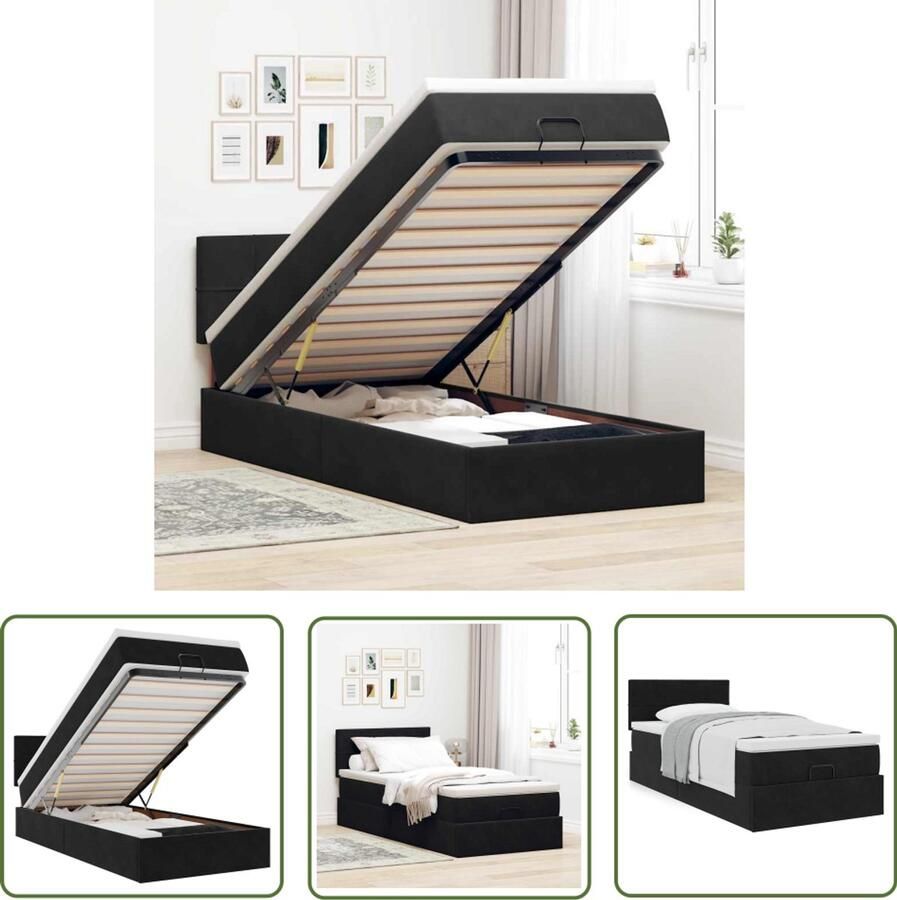 VidaXL Boxspringbed Ottoman Bed Ottoman bed met matras 90x200cm fluweel zwart Tweepersoonsbed Slaapcomfort Slaapbank