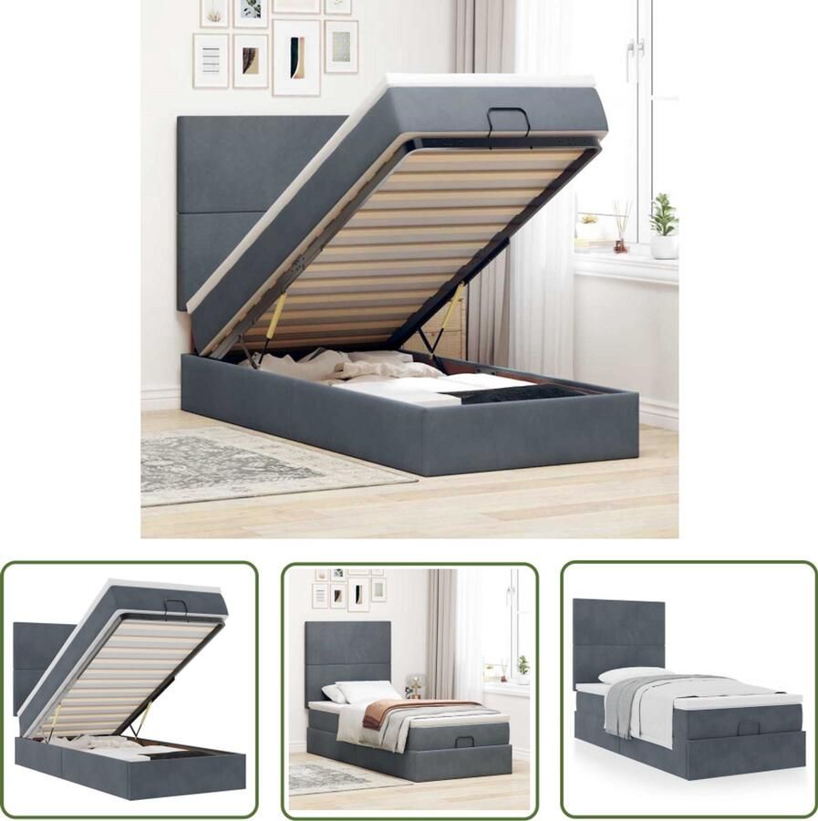 VidaXL Boxspringbed Ottoman Bed Ottoman bed met matrassen 100x200cm fluweel donkergrijs Tweepersoonsbed Slaapcomfort Opbergruimte