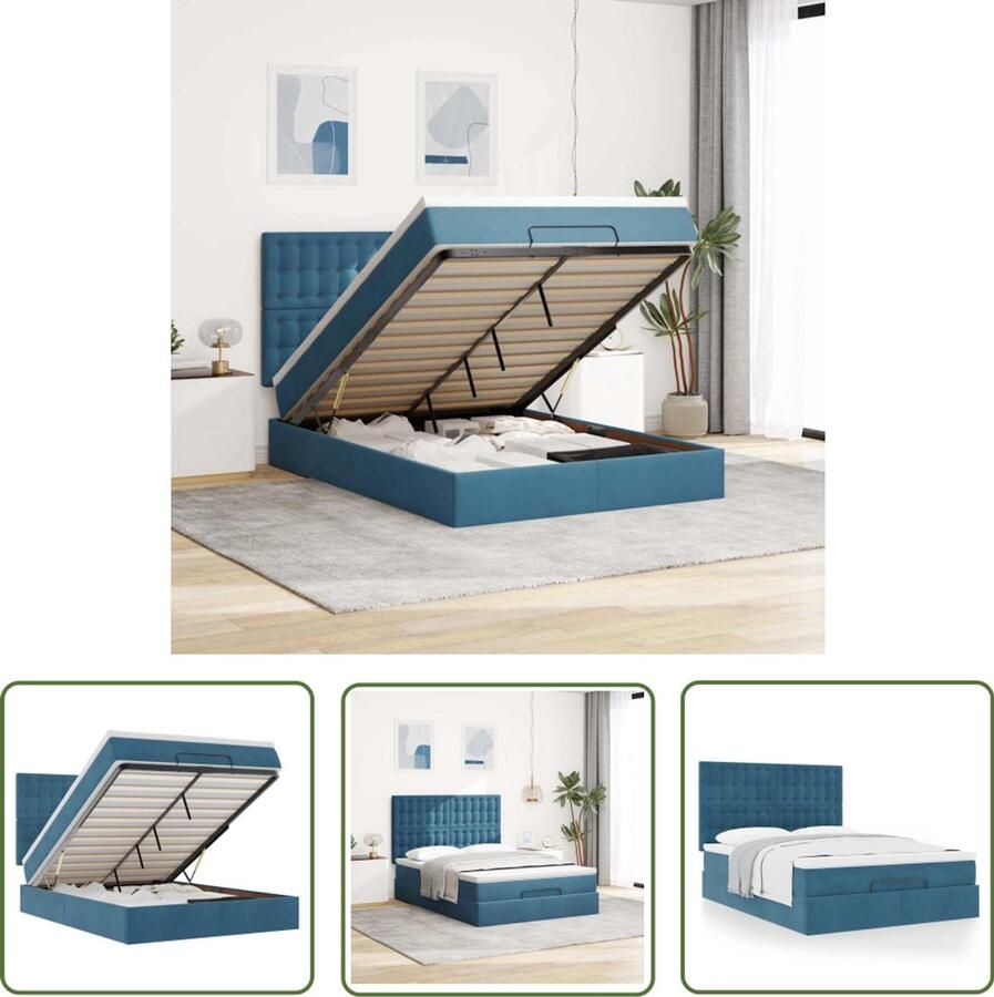 VidaXL Ottoman bed met matrassen 140x190cm fluweel donkerblauw Ottoman Bed Boxspringbed Velvet Bed Slaapcomfort Slaapbank