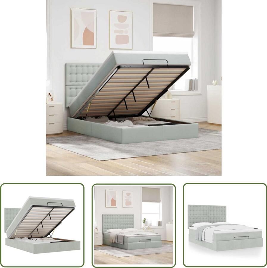VidaXL Ottoman bed met matrassen 140x200cm fluweel lichtgrijs Ottoman Bed Boxspringbed Tweepersoonsbed Velvet Bed Licht Grijs Bed
