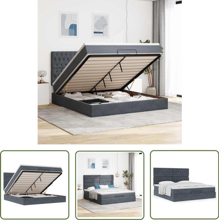 VidaXL Boxspringbed Ottoman Bed Ottoman bed met matrassen 180x200cm fluweel donkergrijs Tweepersoonsbed Fluweel Bed Dark Grey Bed