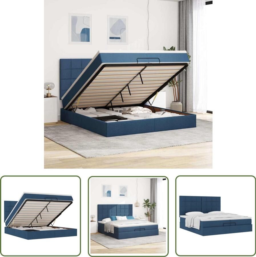VidaXL Boxspringbed Ottoman Bed Ottoman bed met matrassen 200x200cm stof blauw Tweepersoonsbed Slaapcomfort Opbergruimte