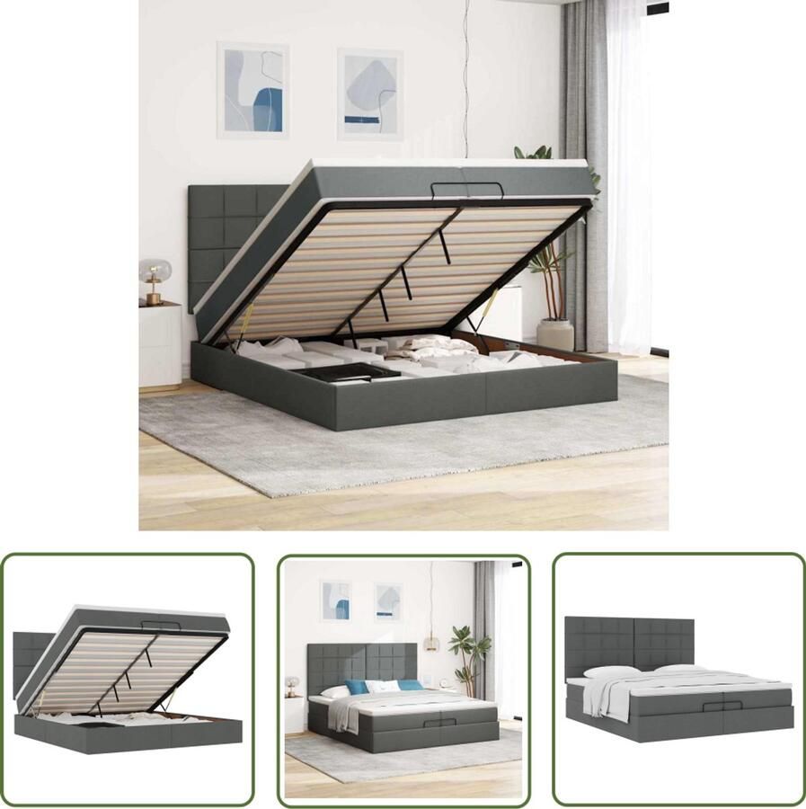 VidaXL Ottoman bed met matrassen 200x200cm stof donkergrijs Ottoman Bed Boxspringbed Tweepersoonsbed Slaapcomfort Opbergruimte