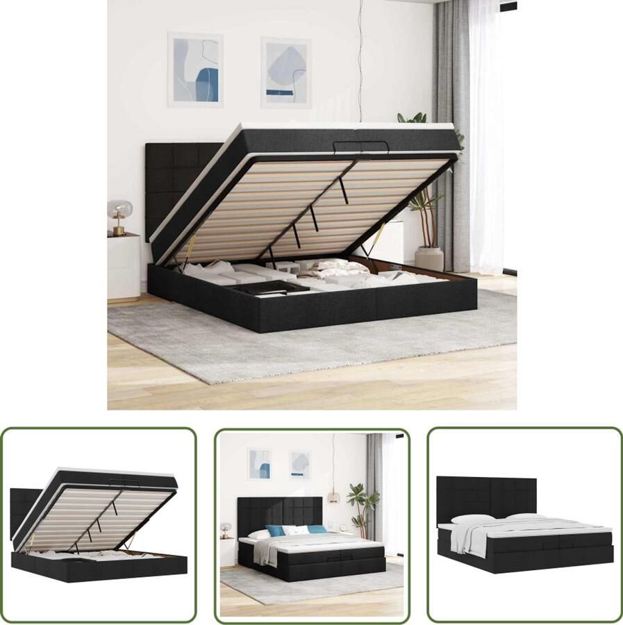 VidaXL Boxspringbed Ottoman Bed Ottoman bed met matrassen 200x200cm stof zwart Slaapcomfort Opbergruimte Tweepersoonsbed