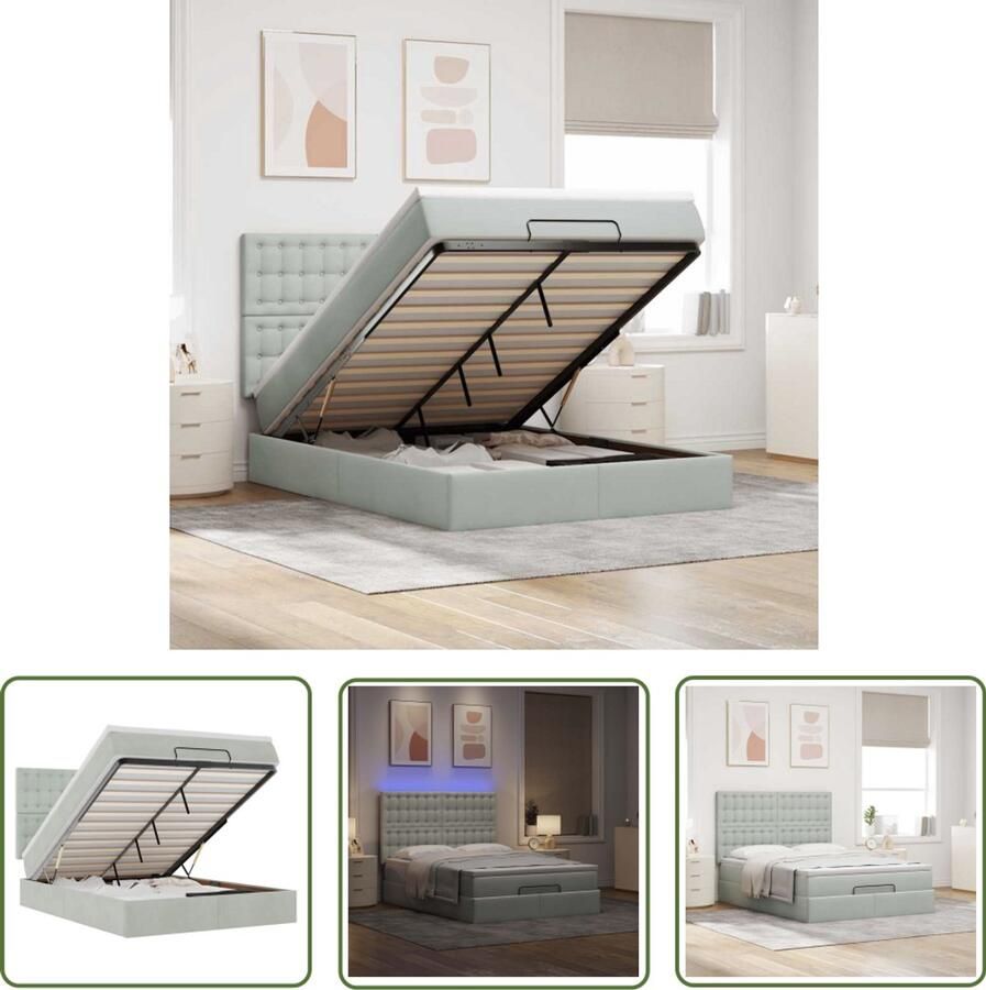 VidaXL Boxspringbed Ottoman Bed Ottoman bed met matrassen en LED's 140x190cm fluweel lichtgrijs Tweepersoonsbed Led Verlichting Slaapcomfort