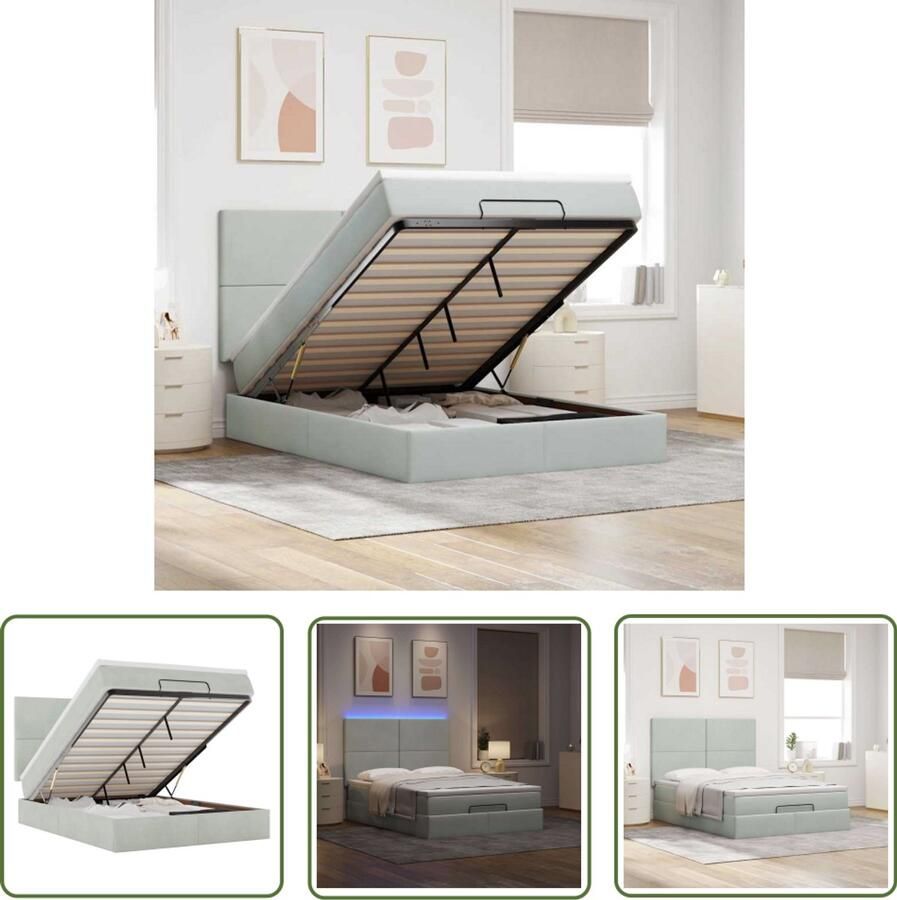 VidaXL Ottoman bed met matrassen en LED's 140x190cm fluweel lichtgrijs Ottoman Bed Boxspringbed Tweepersoonsbed Led Lampen Slaapcomfort