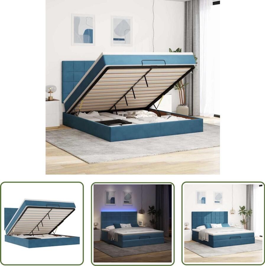 VidaXL Boxspringbed Ottoman Bed Ottoman bed met matrassen en LED's 160x200cm fluweel Tweepersoonsbed Slaapcomfort Led Verlichting