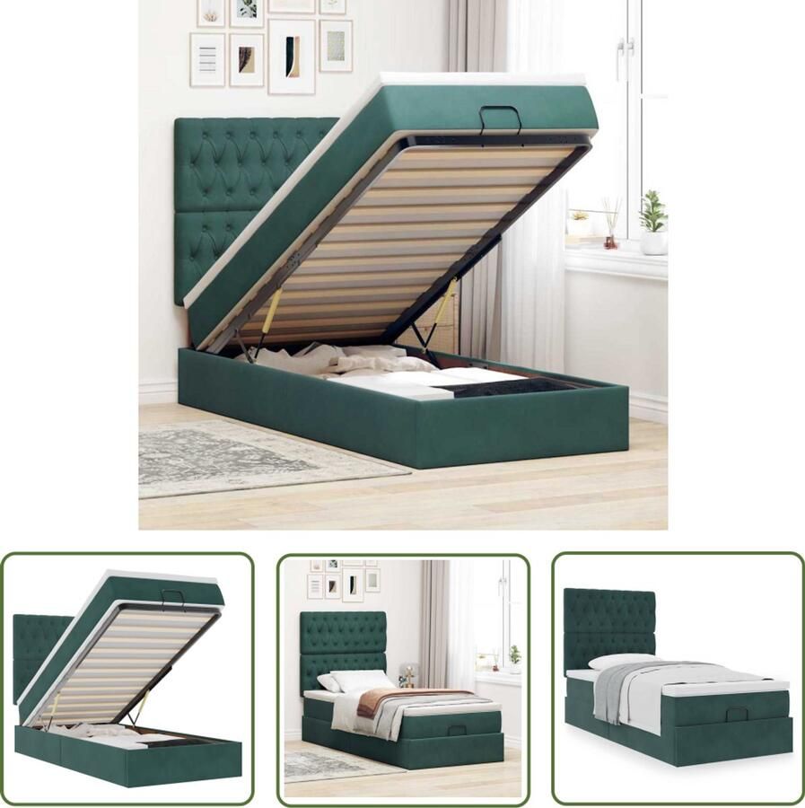 VidaXL Boxspringbed Ottomanbed Ottoman bed met matrassen 100x200cm fluweel donkergroen Tweepersoonsbed Fluweel Bed Dark Green Bed