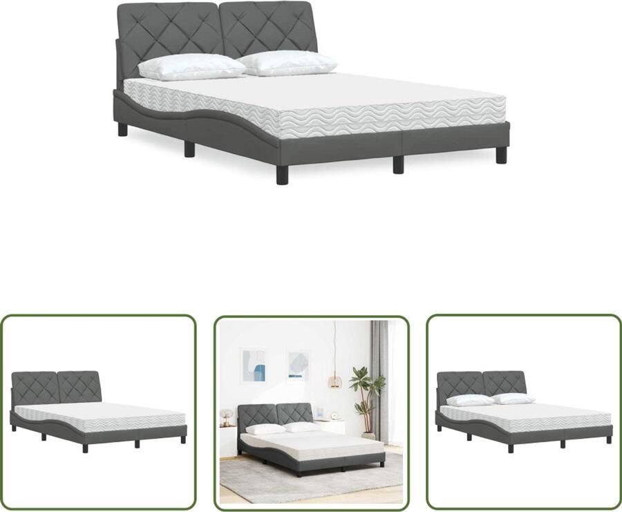 The Living Store Bed met matras stof donkergrijs 120x200 cm Slaapcomfort Boxsprings Bed Tweepersoonsbed Donkere Meubels Houten Bed Frame