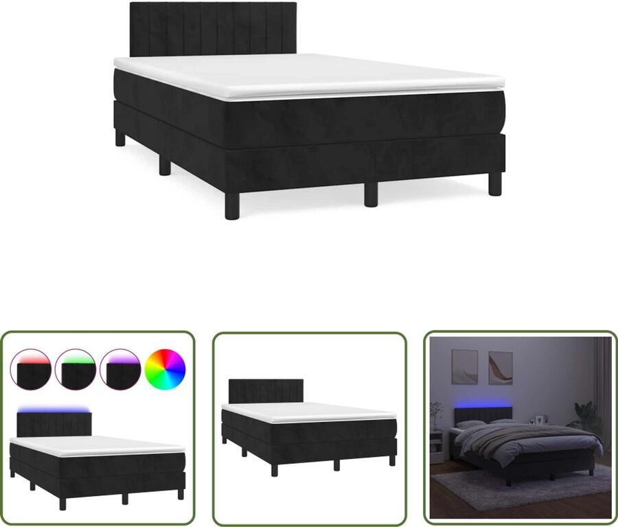 VidaXL Boxspring met matras en LED fluweel zwart 120x190 cm Boxspring Boxsprings Fluweel Bed Led Bed Tweepersoons Bed