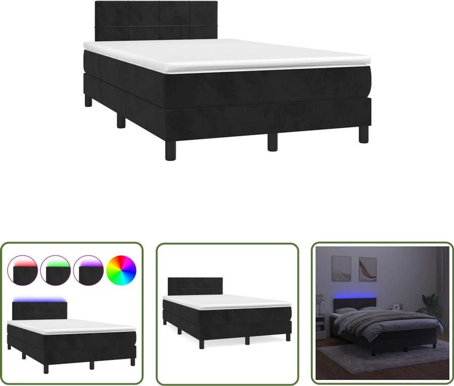 VidaXL Boxspring met matras en LED fluweel zwart 120x190 cm Boxspring Boxsprings Fluweel Bed Zwarte Boxspring Led Boxspring