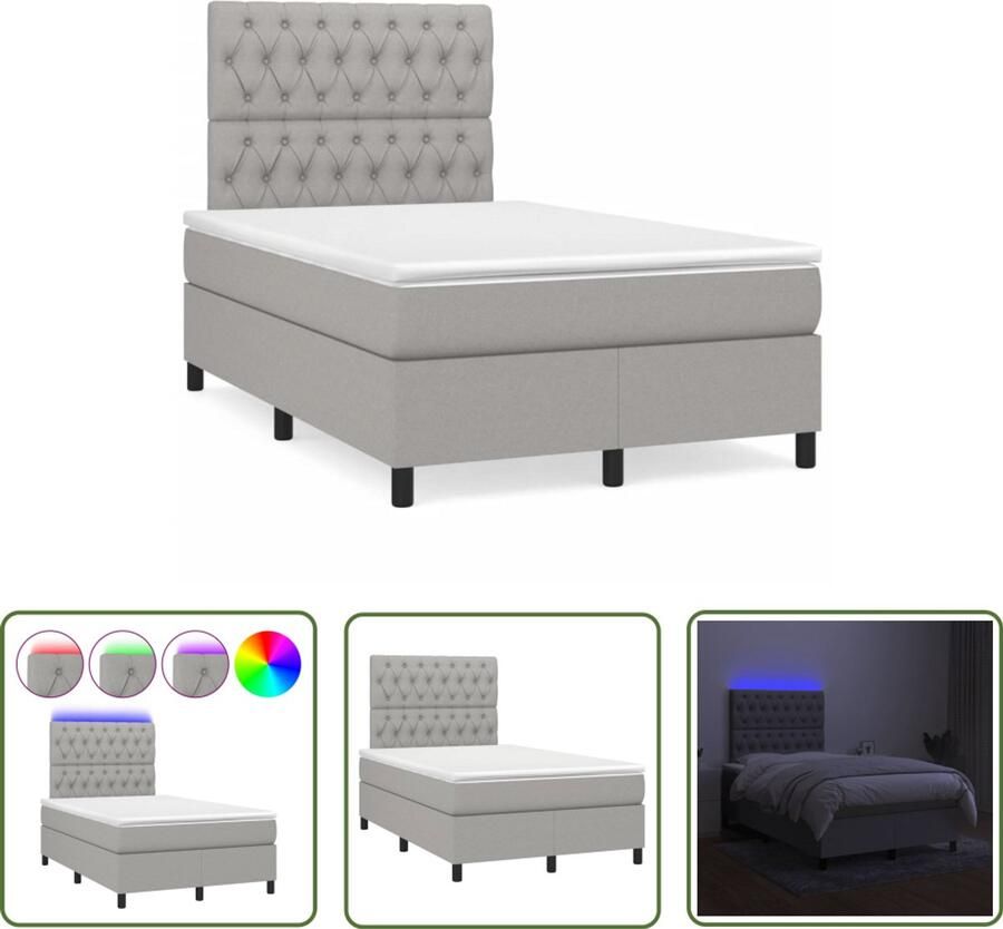 VidaXL Boxspring met matras en LED stof lichtgrijs 120x190 cm Boxspring Boxsprings Slaapcomfort Led Lamp Led Verlichting