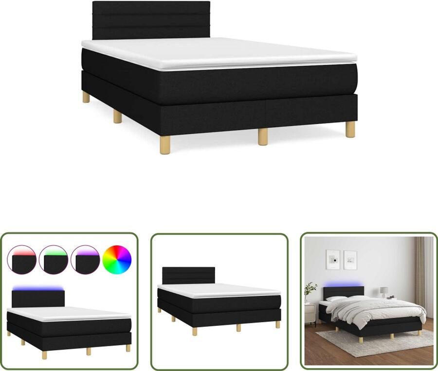 VidaXL Boxspring met matras en LED stof zwart 120x190 cm Boxspring Boxsprings Luxe Bed Comfortabel Bed Led Bed