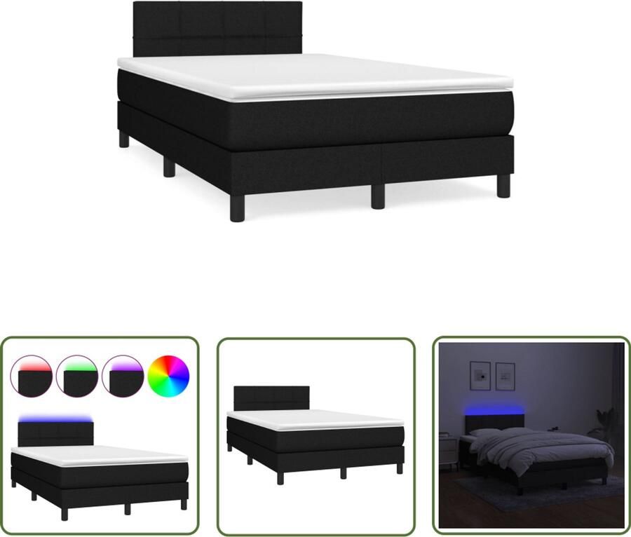 VidaXL Boxspring met matras en LED stof zwart 120x190 cm Boxspring Boxsprings Slaapcomfort Led Lamp Nachtlicht