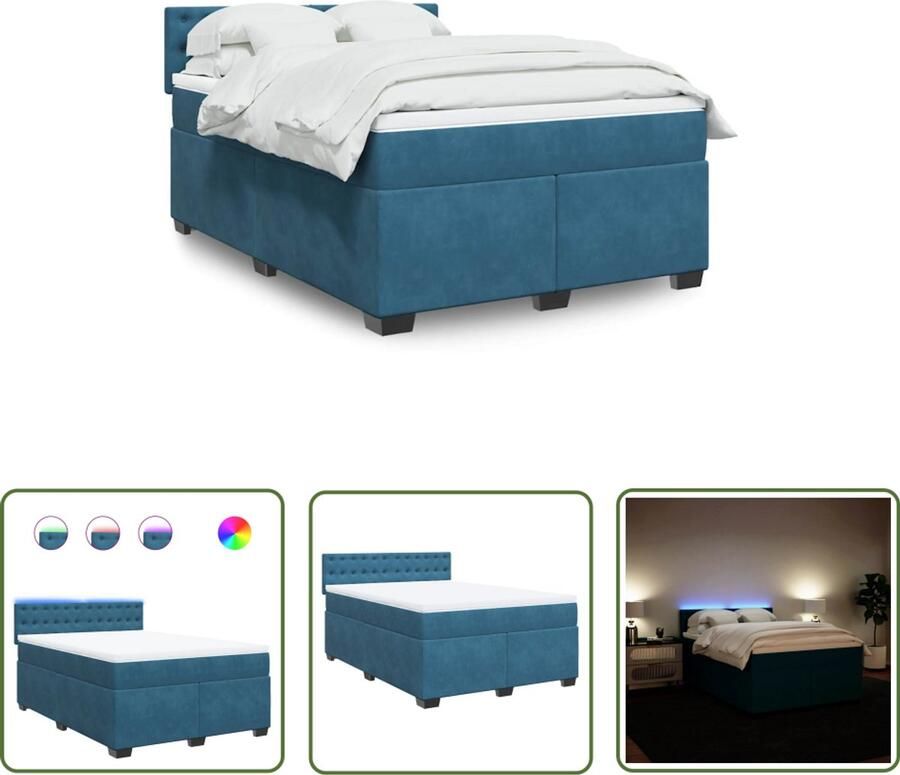 VidaXL Boxspring met matras fluweel blauw 140x200 cm Boxspring Boxsprings Tweepersoonsbed Bed Frame Lederlook