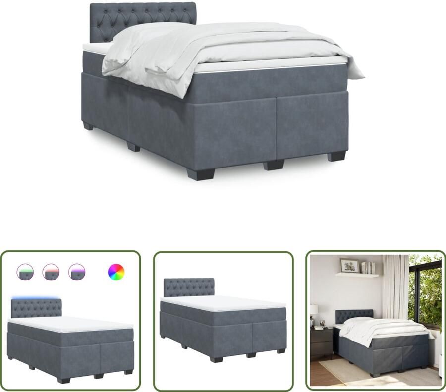 VidaXL Boxspring met matras fluweel donkergrijs 120x190 cm Boxspring Boxsprings Tweepersoonsbed Donkere Kleur Fluweel