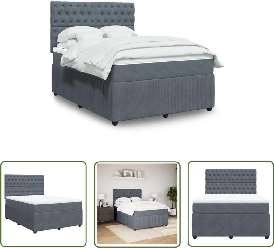 VidaXL Boxspring met matras fluweel donkergrijs 160x200 cm Boxspring Boxsprings Tweepersoonsbed Slaapcomfort Matras