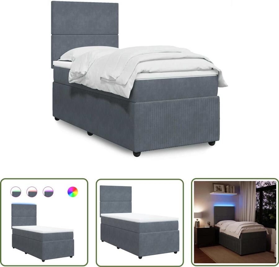 VidaXL Boxspring met matras fluweel donkergrijs 90x200 cm Boxspring Boxsprings Tweepersoonsbed Donkere Kleur Lederlook