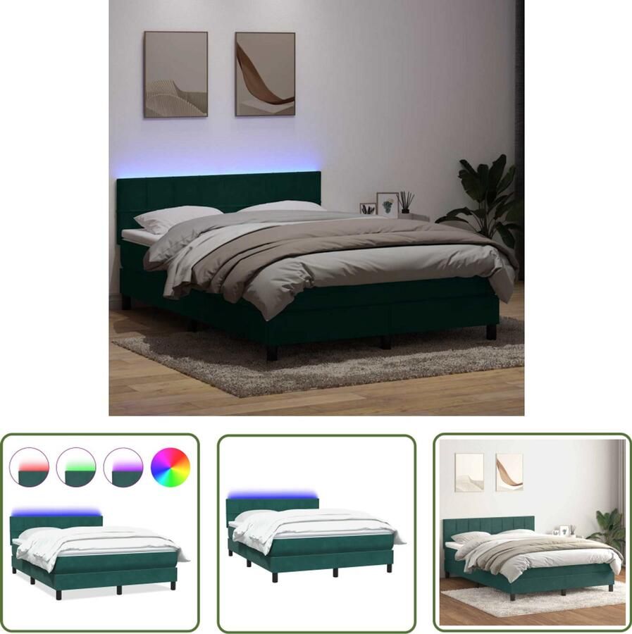 VidaXL Boxspring met matras fluweel donkergroen 140x210 cm Boxspring Boxsprings Bed Frame Lederen Bed Velvet Bed
