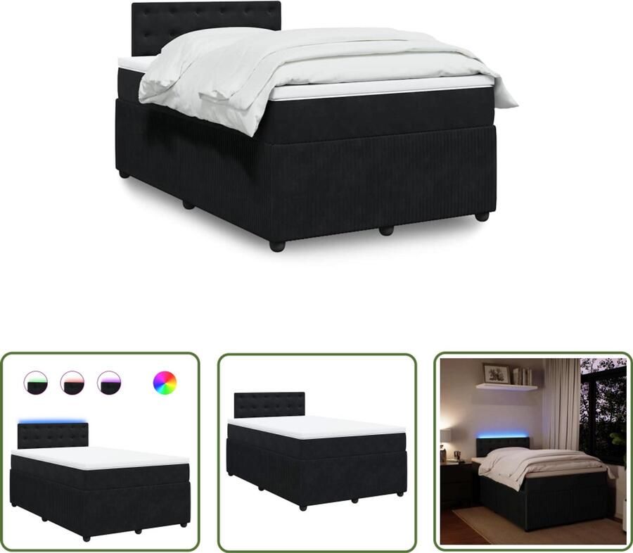 VidaXL Boxspring met matras fluweel zwart 120x190 cm Boxspring Boxsprings Tweepersoonsbed Dubbelbed Fluweel Bed