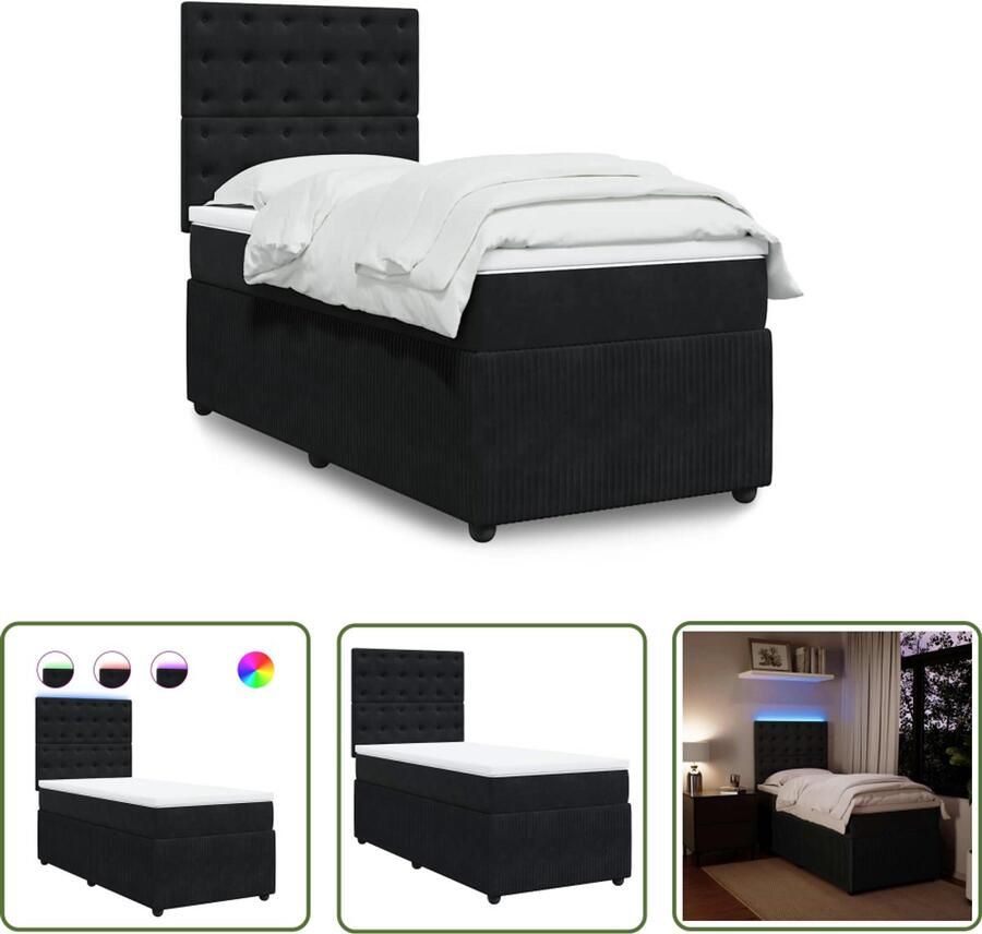 VidaXL Boxspring met matras fluweel zwart 90x200 cm Boxspring Boxsprings Tweepersoonsbed Bed Frame Lederlook
