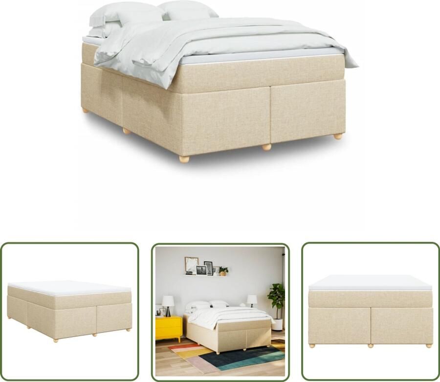 VidaXL Boxspring met matras stof crèmekleurig 140x190 cm Boxspring Boxsprings Tweepersoonsbed Slaapcomfort Matras