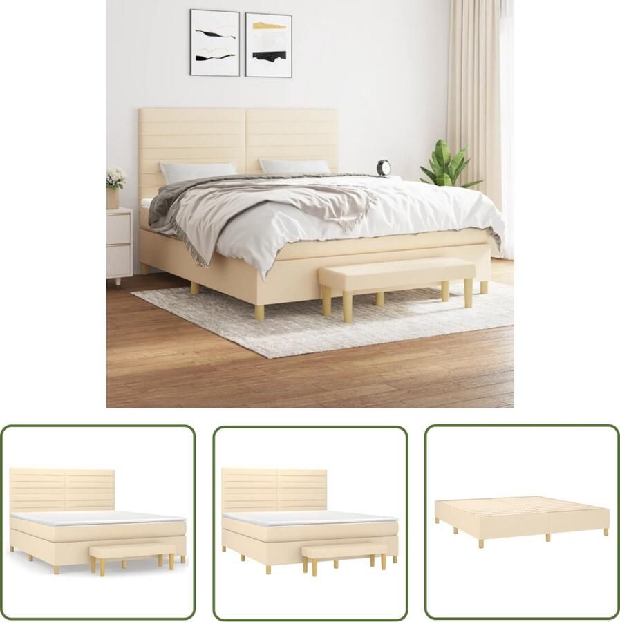The Living Store Boxspring met matras stof crèmekleurig 180x200 cm Boxspring Boxsprings Bed Tweepersoonsbed Creme Kleurig