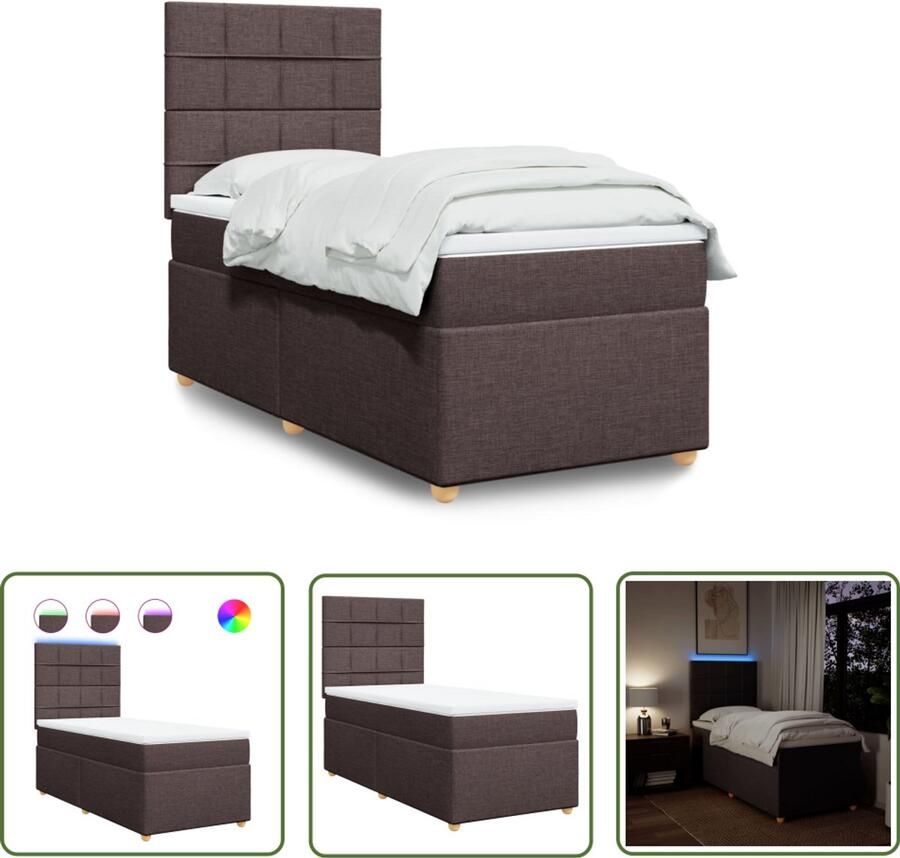 VidaXL Boxspring met matras stof donkerbruin 90x200 cm Boxspring Boxsprings Tweepersoonsbed Slaapcomfort Matras