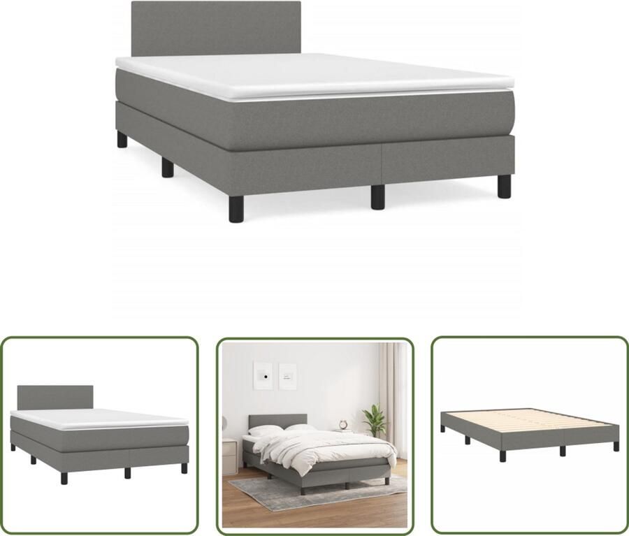 VidaXL Boxspring met matras stof donkergrijs 120x190 cm Boxspring Boxsprings Slaapcomfort Bed Frame Tweepersoonsbed