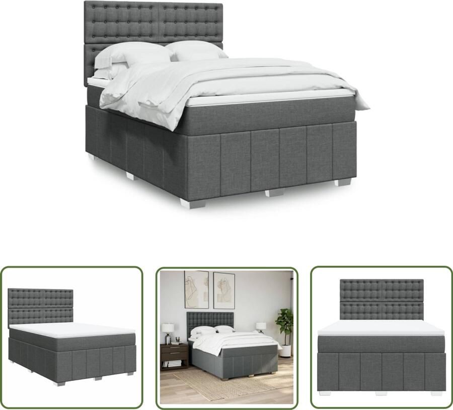 VidaXL Boxspring met matras stof donkergrijs 140x190 cm Boxspring Boxsprings Tweepersoonsbed Slaapcomfort Matras