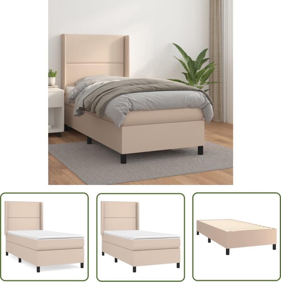 The Living Store Boxspringbed Cappuccino Kunstleer 90x190x118 128 cm Pocketveringmatras Middelharde ondersteuning Huidvriendelijk topmatras Montagehandleiding inclusief