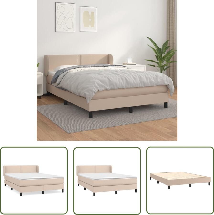 The Living Store Boxspringbed Cappuccino Kunstleer 193 x 147 x 78 88 cm Hoogwaardig kunstleer Verstelbaar hoofdbord Pocketvering matras Middelharde ondersteuning Huidvriendelijk topmatras Inclusief montagehandleiding