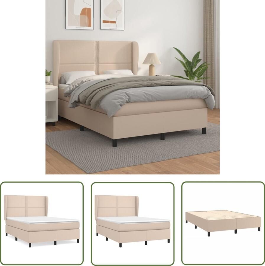 The Living Store Boxspringbed Comfortabel kunstleer Verstelbaar hoofdbord Pocketvering matras Middelharde ondersteuning Huidvriendelijk topmatras Boxspringbed Boxsprings Lederlook Bed Bruine Boxspring Tweepersoonsbed