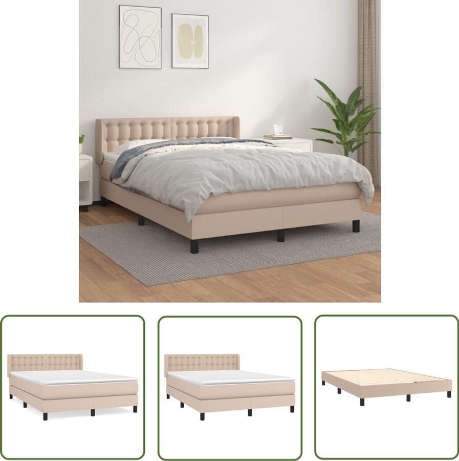 The Living Store Boxspring met matras kunstleer cappuccinokleurig 140x190 cm Boxspringbed Boxsprings Slaapkamer Meubels Bruine Bed Lederlook Bed