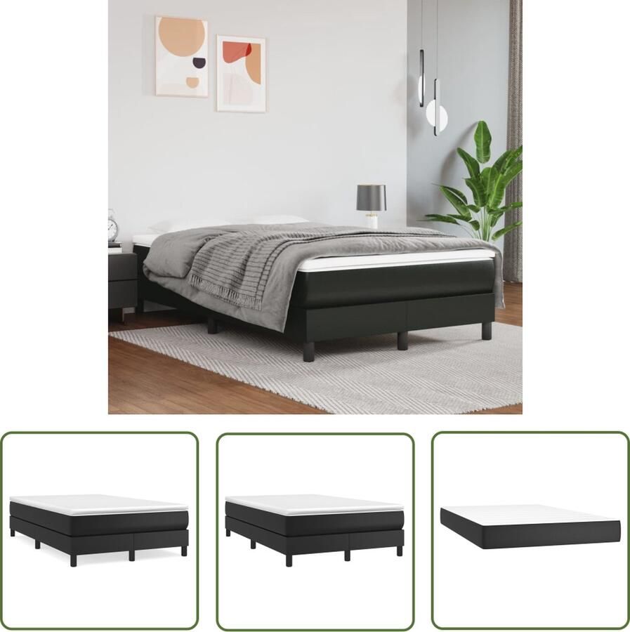 The Living Store Boxspringbed Kunstleer Pocketvering Middelharde ondersteuning Huidvriendelijk 203x120x25 cm Zwart Boxspringbed Boxsprings Kunstleder Bed Pocketveer Matras Middenhard Matras - Foto 2