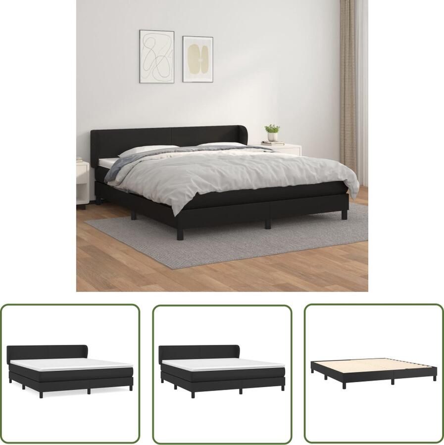 The Living Store Boxspring met matras kunstleer zwart 160x200 cm Boxspringbed Boxsprings Bed Frame King Size Bed Zwevende Vloer