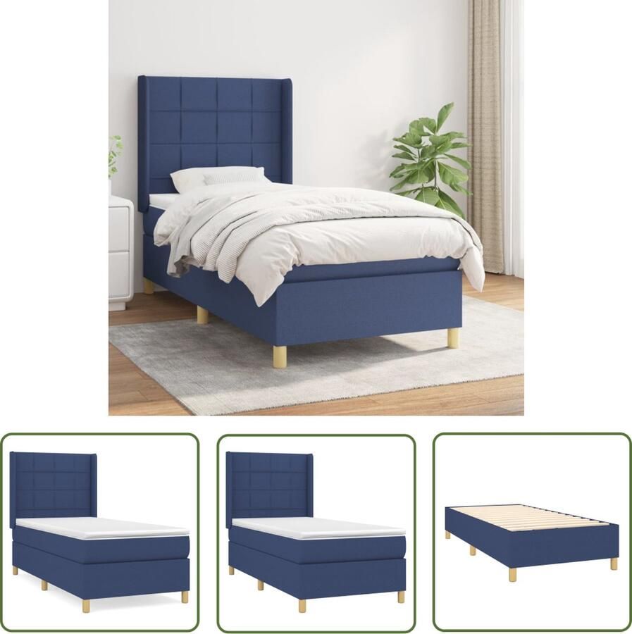 The Living Store Boxspringbed Blauw 203 x 83 x 118 128 cm Pocketvering matras Middelharde ondersteuning Huidvriendelijk topmatras Boxspringbed Boxsprings Slaapkamer Meubels Tweepersoonsbed Blauwe Bed