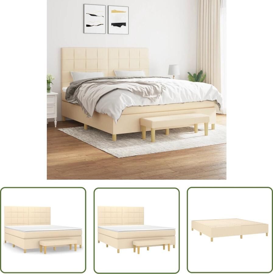 The Living Store Boxspring met matras stof crèmekleurig 160x200 cm Boxspringbed Boxsprings Slaapkamerinrichting Bed Met Hoofdbord Tweepersoonsbed