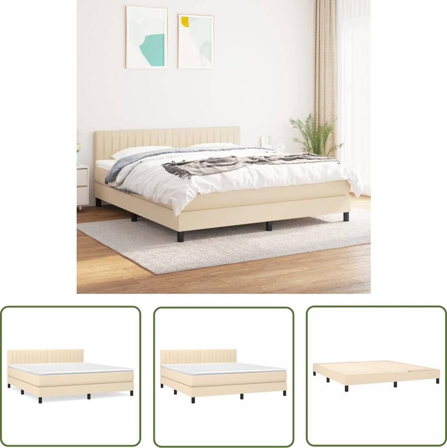 The Living Store Boxspringbed Crème 203 x 160 x 78 88 cm Pocketvering matras Middelharde ondersteuning Huidvriendelijk topmatras Boxspringbed Boxsprings Tweepersoonsbed Cremekleurig Bed Pocketveermatras
