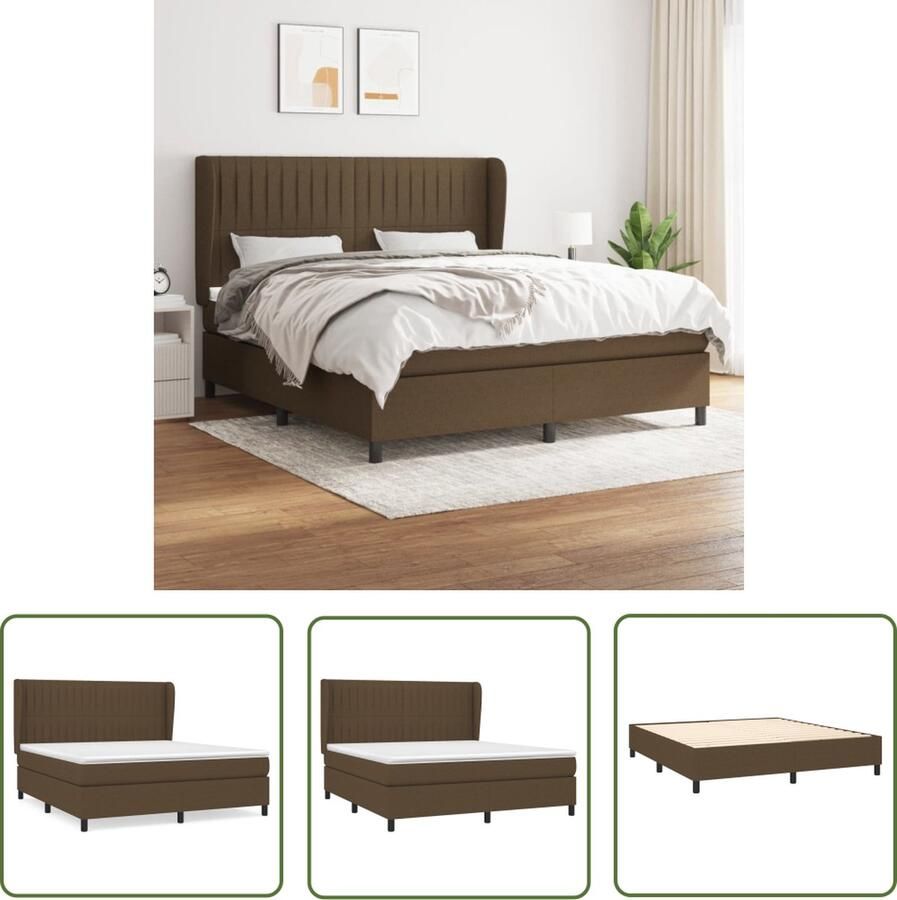 The Living Store Boxspringbed Comfort Bed 203 x 183 x 118 128 cm Donkerbruin stof Pocketvering matras Boxspringbed Boxsprings Slaapkamer Meubilair Tweepersoonsbed Donkere Kleuren