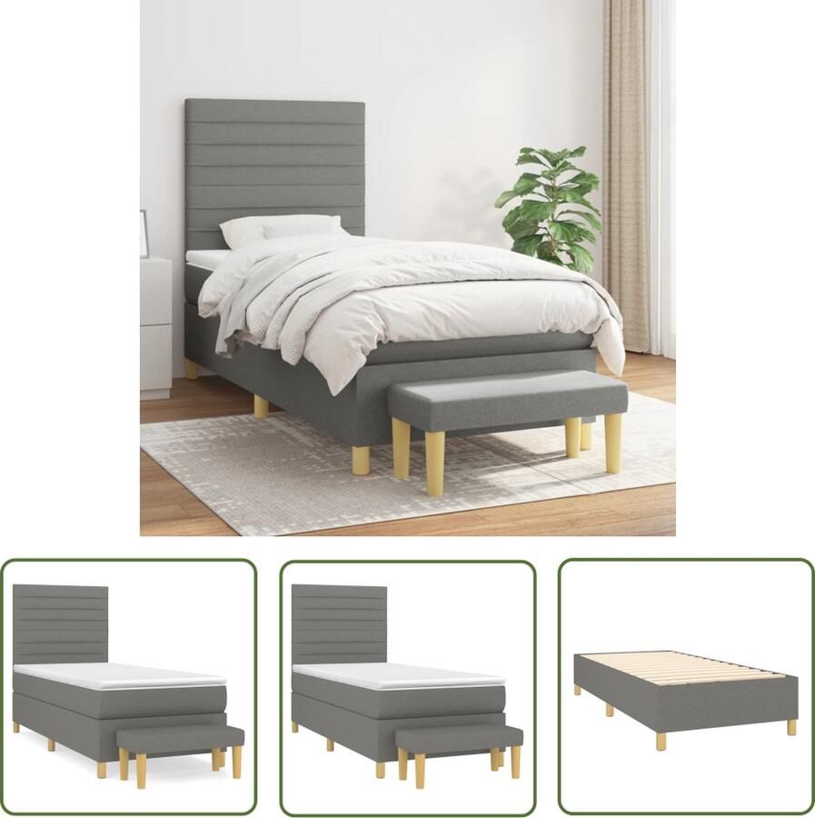The Living Store Boxspringbed donkergrijs 193 x 90 x 118 128 cm pocketvering matras huidvriendelijk topmatras multifunctioneel bankje Boxspringbed Boxsprings Slaapkamer Meubels Tweepersoons Bed Donkere Kleuren