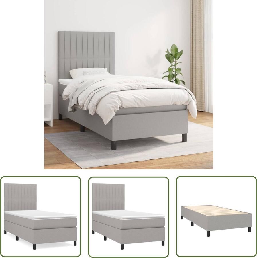 The Living Store Boxspring met matras stof lichtgrijs 80x200 cm Boxspringbed Boxsprings Slaapkamer Meubilair Tweepersoonsbed Grijs Bed