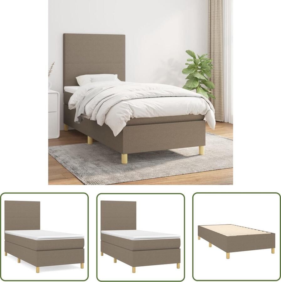 The Living Store Boxspringbed Taupe 203 x 83 x 78 88 cm Pocketvering matras Middelharde ondersteuning Inclusief hoofdbord matras en topmatras Boxspringbed Boxspring Bed Frame Tweepersoonsbed Taupecouleur - Foto 2
