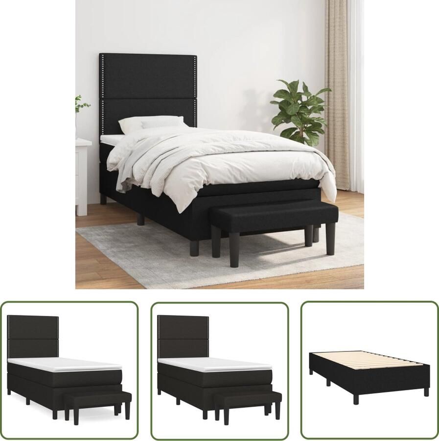 The Living Store Boxspringbed Rustgevende nachtrust Bed Matras Topmatras en Bank Afmeting- 203 x 90 x 118 128 cm Middelharde ondersteuning Huidvriendelijke stoffen hoes Duurzaam pocketvering matras Inclusief montagehandleiding