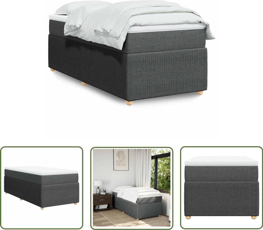 VidaXL Boxspring met matras stof donkergrijs 90x190 cm Boxspring Boxspringset Slaapcomfort Matras Pocketvering