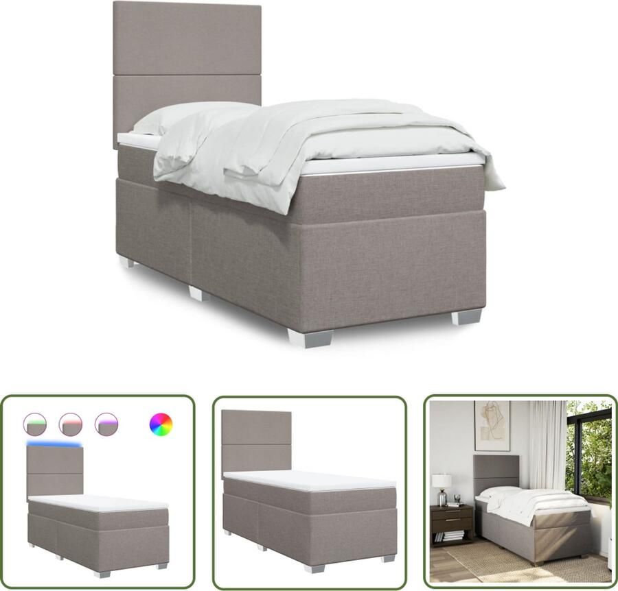 VidaXL Boxspring met matras stof taupe 90x190 cm Boxspring Boxspringset Tweepersoonsbed Bed Frame Led Lamp