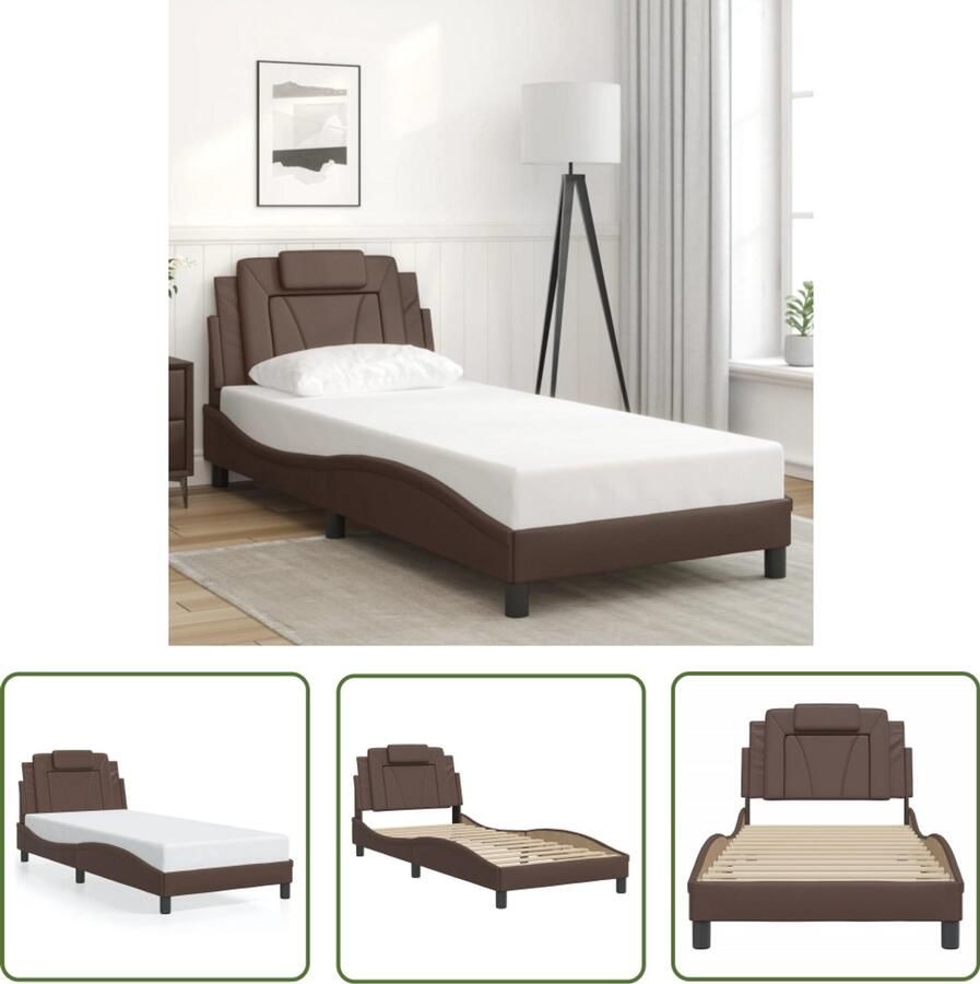 VidaXL Bedframe Viana zonder matras kunstleer bruin 90x200 cm Bed Frame Bruin Bed Kunstleder Bed Tweepersoons Bed Hoofdbord