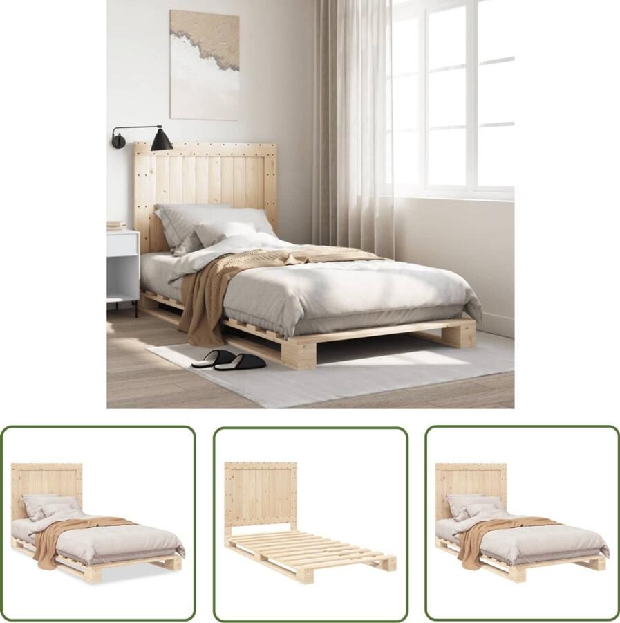 VidaXL Bedframe met hoofdbord massief grenenhout 100x200 cm Massief Grenenhout Bed Bruin Bed Frame King Size Bed Tweepersoons Bed Vintage Bed